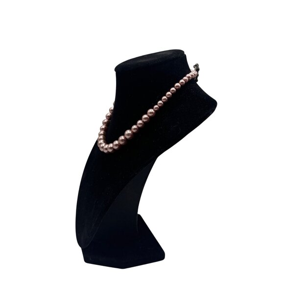 Pink Faux Pearl Necklace with Silver Rose Toggle Clasp - Picture 3 of 9